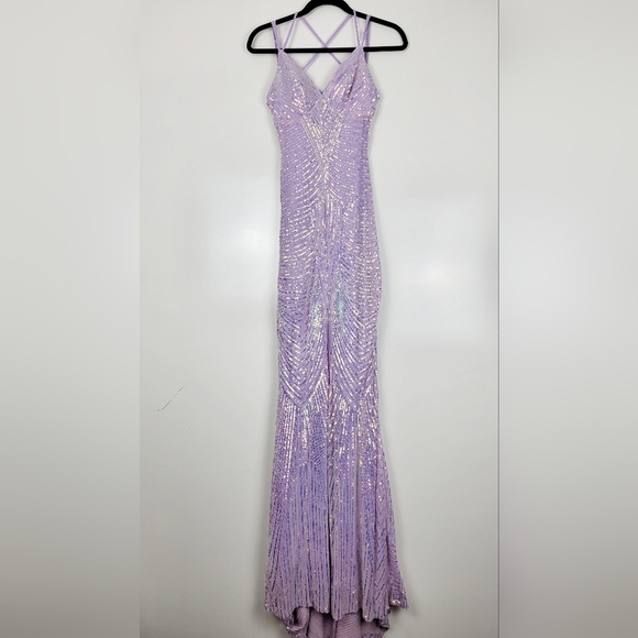 NWOT B. Darlin Juniors Iridescent Sequin Gown in Lilac Purple Size 11/12 - Picture 2 of 10